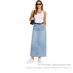 90s Minimalist Light Wash Denim Maxi Skirt M/L 16” Waist